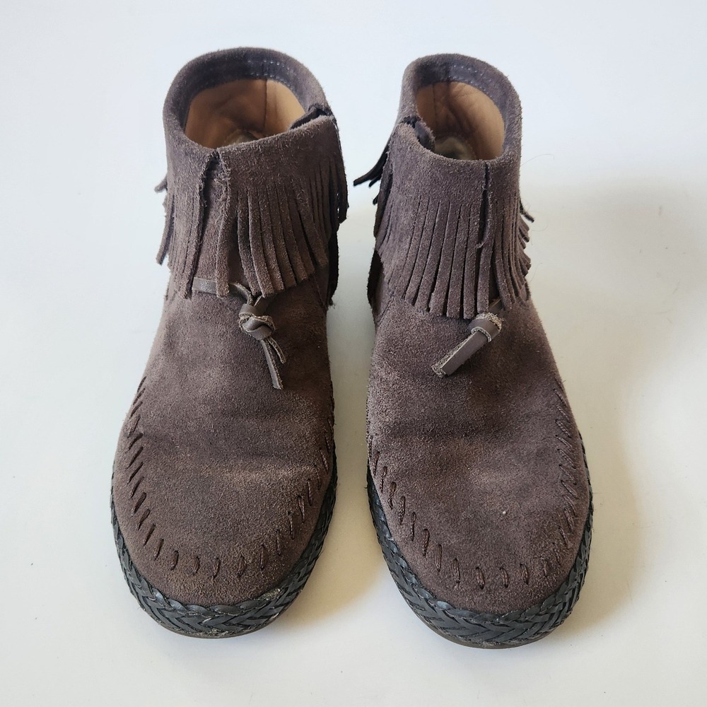 Ugg Kennadi Suede Fringed Collar Moccasin Ankle Bootie 5.5 Brown Boho Festival